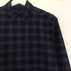 Fred Perry Navy Blue Cotton Plaid 100% Cotton Long Sleeve Collared Mens Shirt S